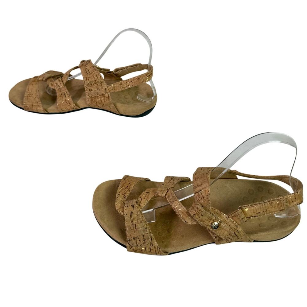 Vionic Women's 8 Cork Print Leather Tan Gold Comfort Strappy Paros Sandals - Picture 3 of 10